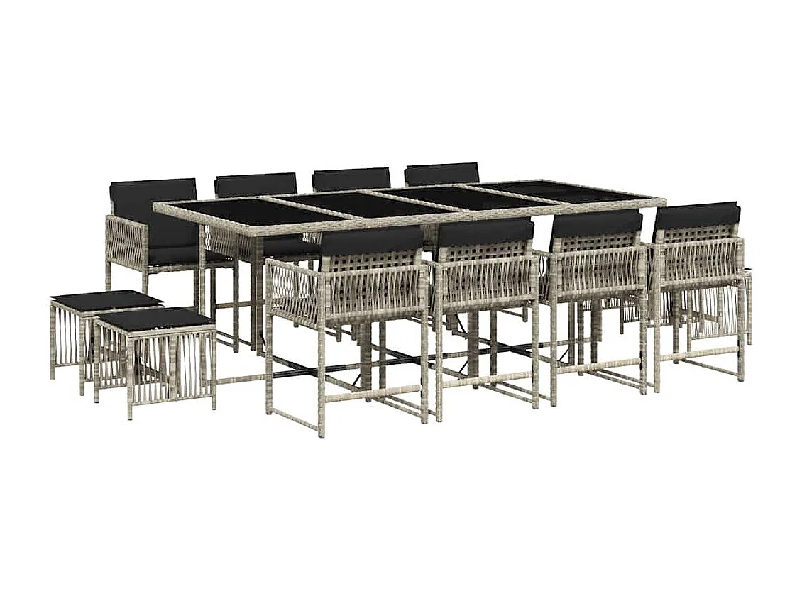 Set comedor jardín y cojines 13 piezas ratán sintético gris claro