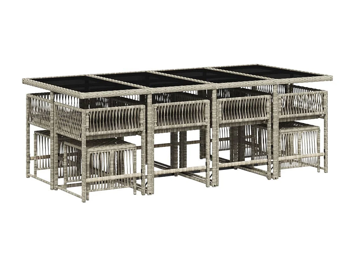 Set comedor jardín y cojines 13 piezas ratán sintético gris claro