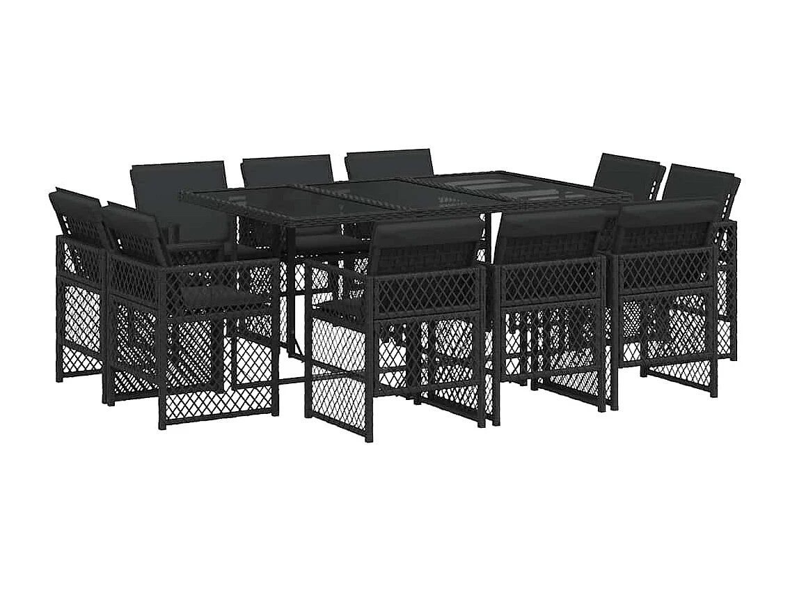 Set de comedor jardín 11 piezas con cojines ratán sintético negro