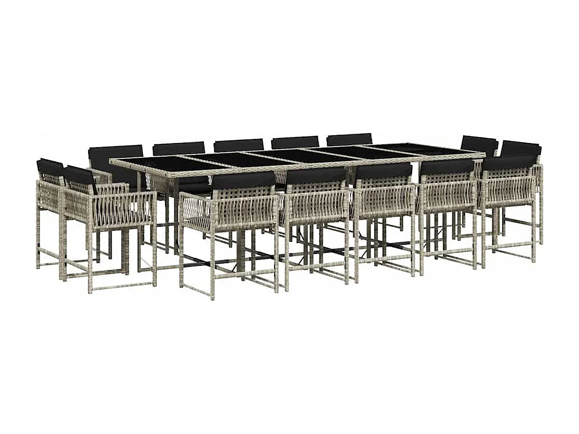 Set comedor jardín y cojines 15 piezas ratán sintético gris claro