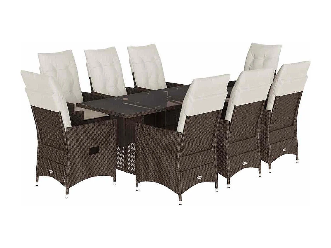 Set comedor para jardín 9 piezas y cojines ratán sintético marrón