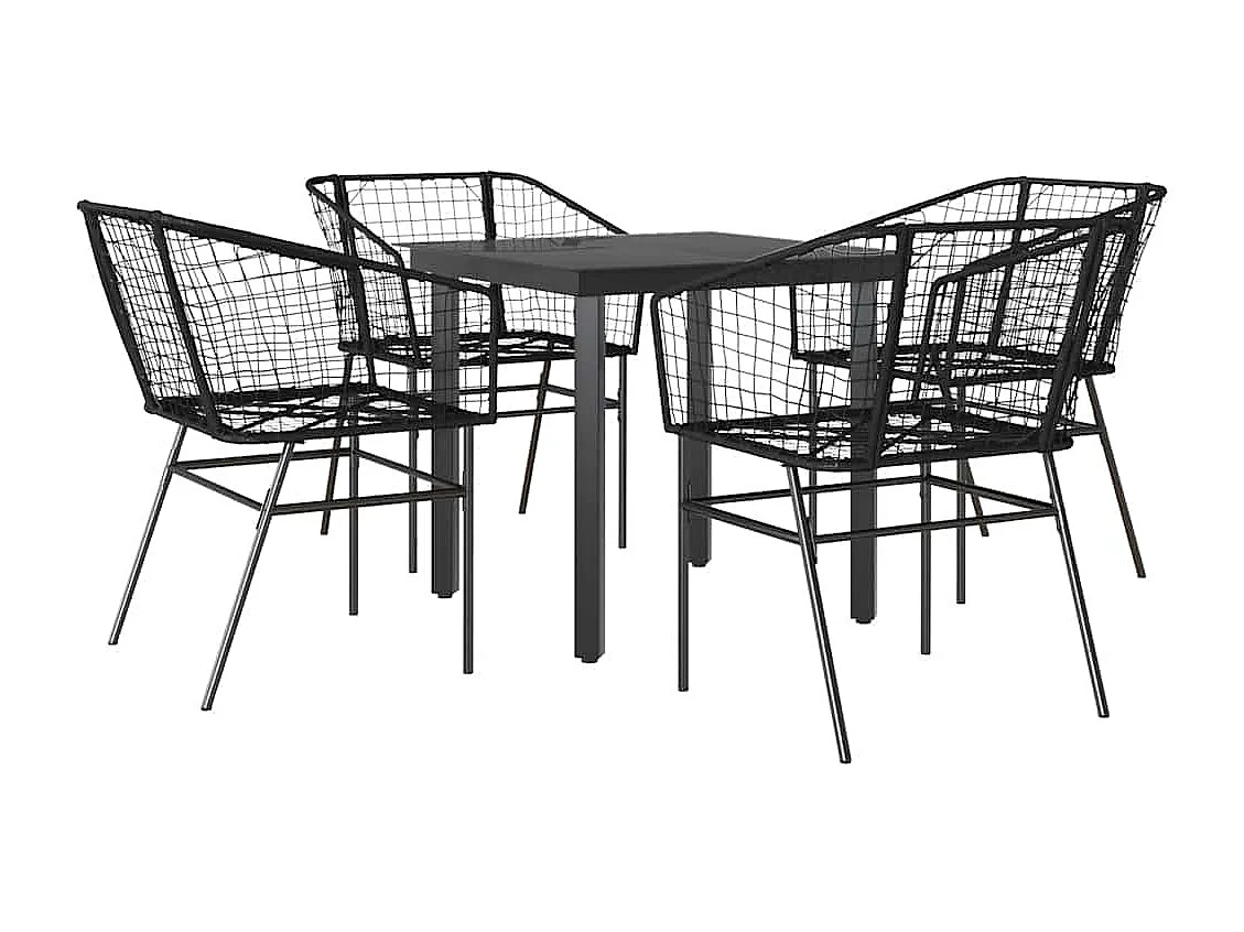 Ensemble à manger de jardin 5 pièces noir résine tressée verre