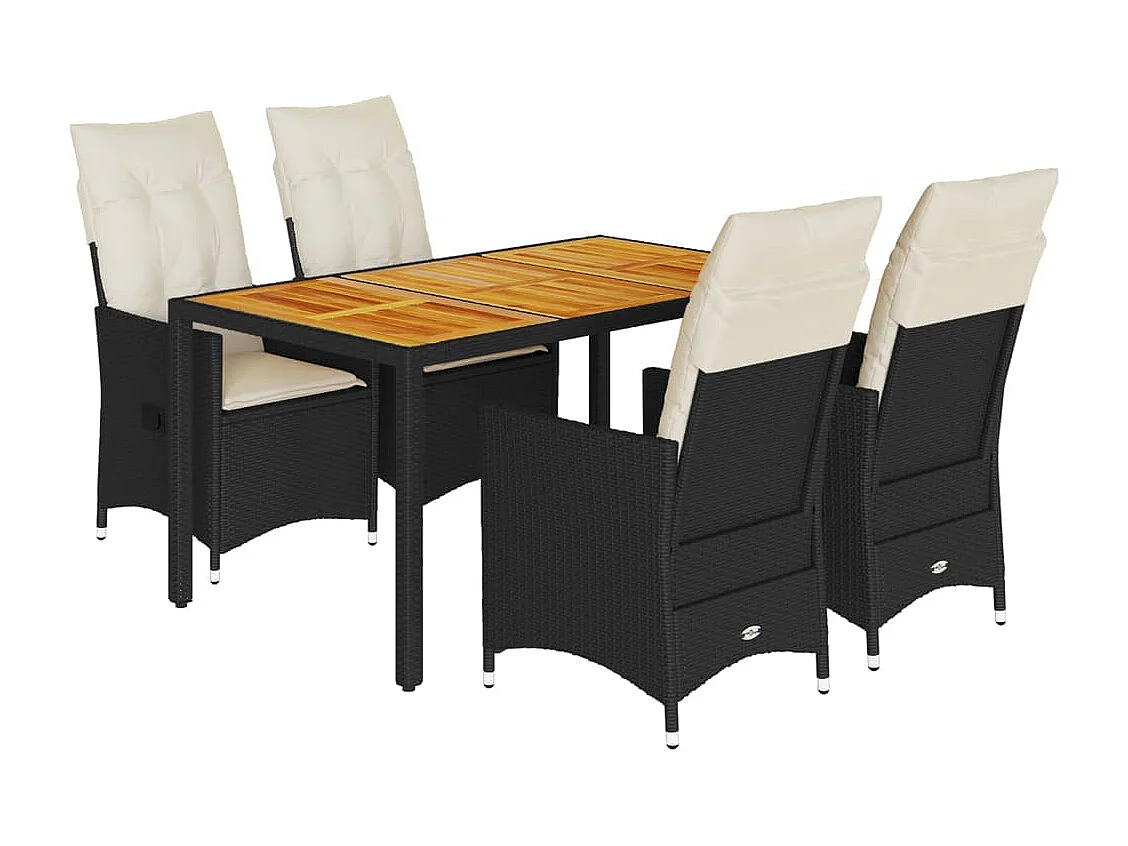 Ensemble à manger de jardin coussins 5 pièces Noir Résine tressée