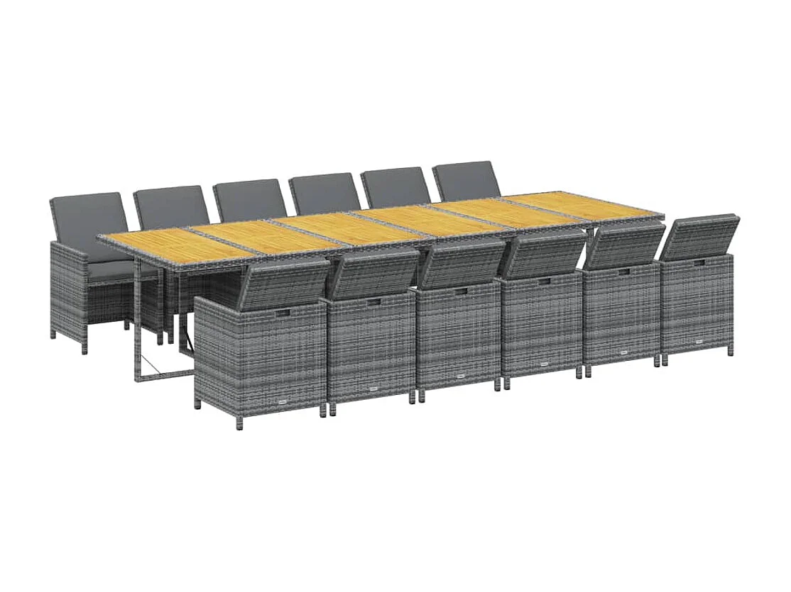 Set de comedor jardín 13 piezas con cojines ratán sintético gris