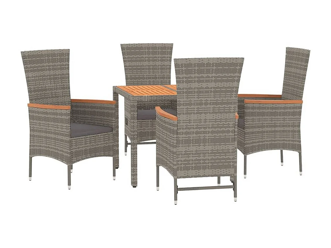 Set comedor de jardín 5 piezas con cojines ratán sintético gris