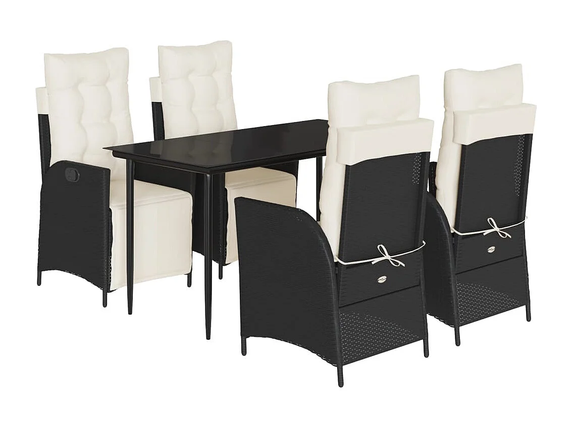 Set de muebles jardín 5 piezas con cojines ratán sintético negro