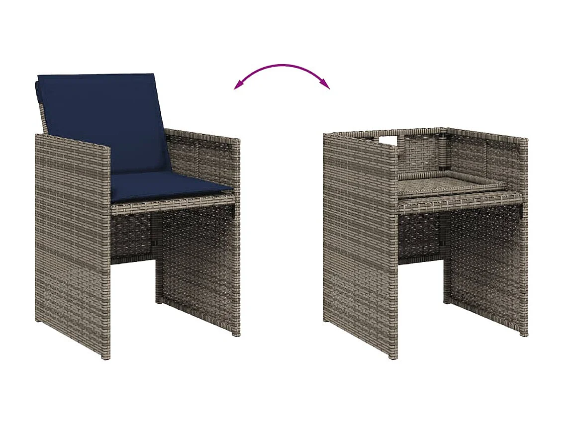 Ensemble à manger de jardin 9 pièces coussins gris résine tressée