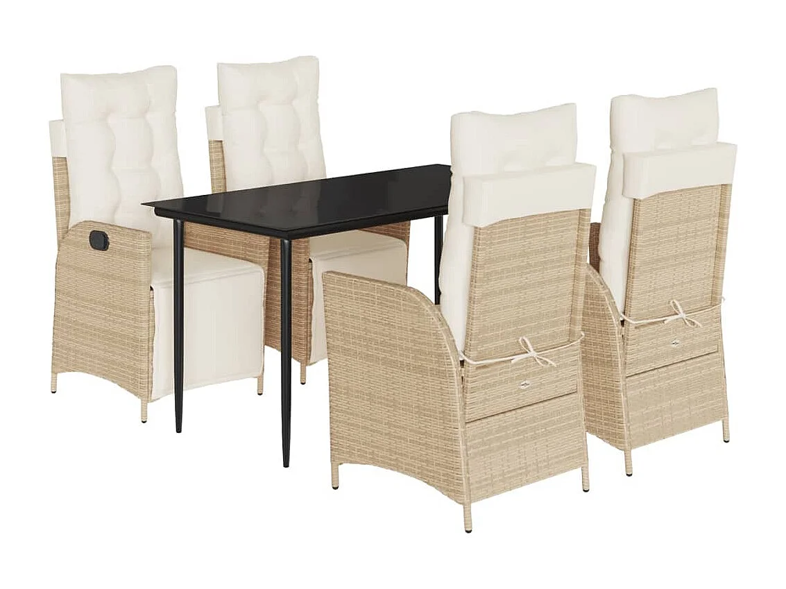 Ensemble à manger de jardin avec coussins 5 pièces Beige poly rotin