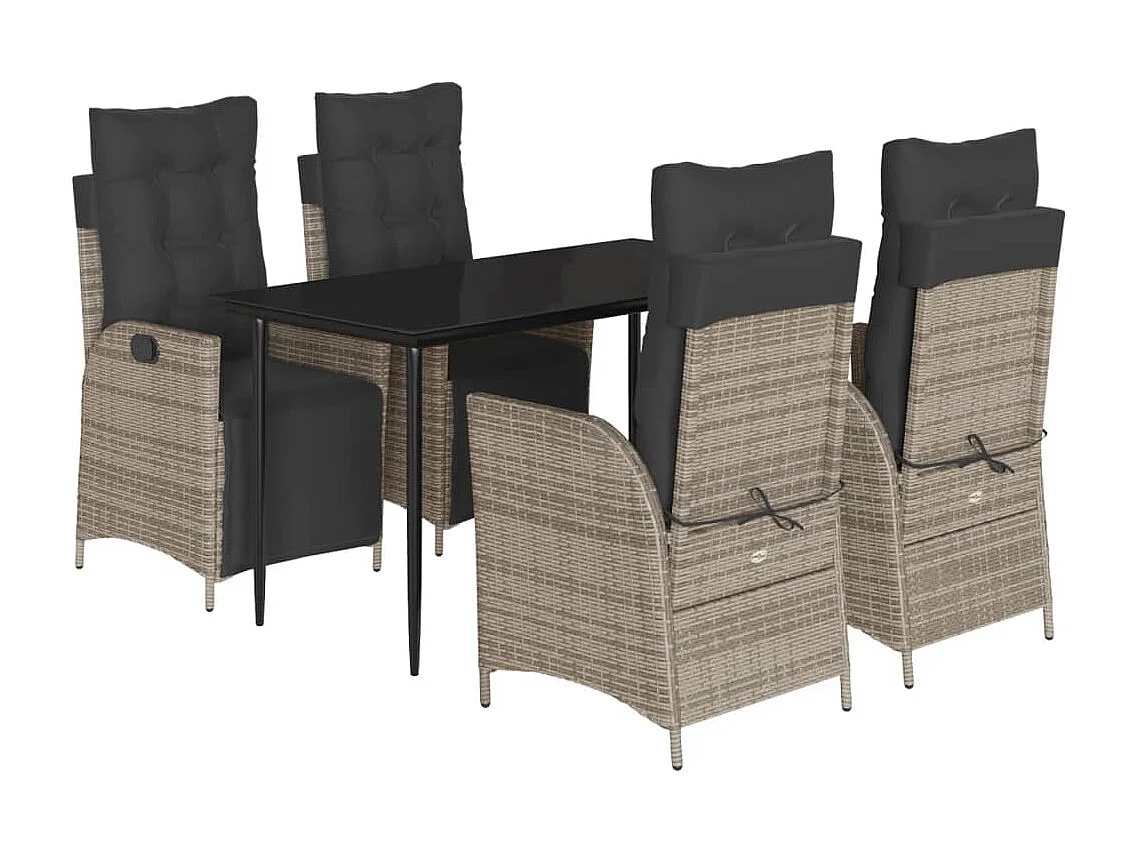 Set comedor de jardín 5 piezas con cojines ratán sintético gris