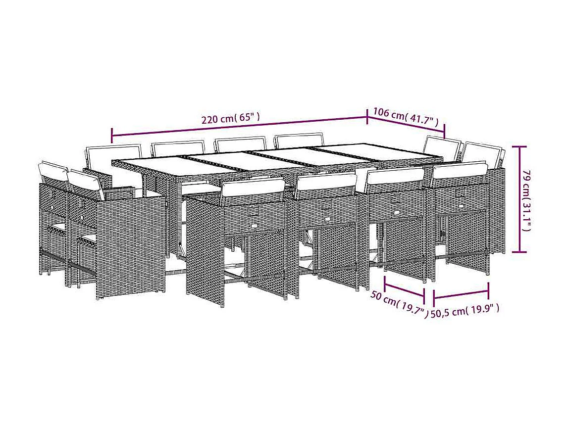 Set comedor de jardín con cojines 13 piezas ratán sintético beige