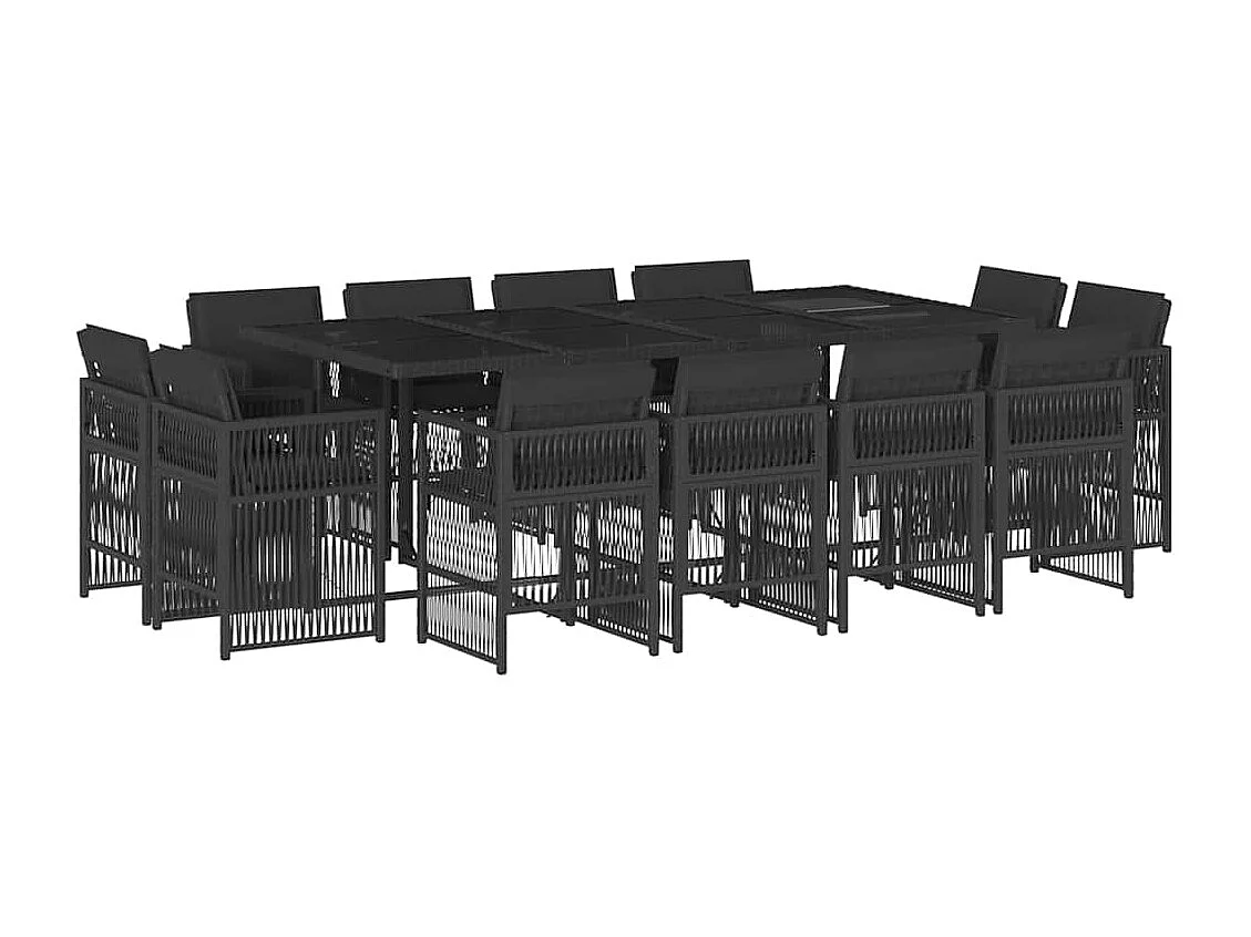 Ensemble à manger de jardin 13 pièces coussins noir résine tressée