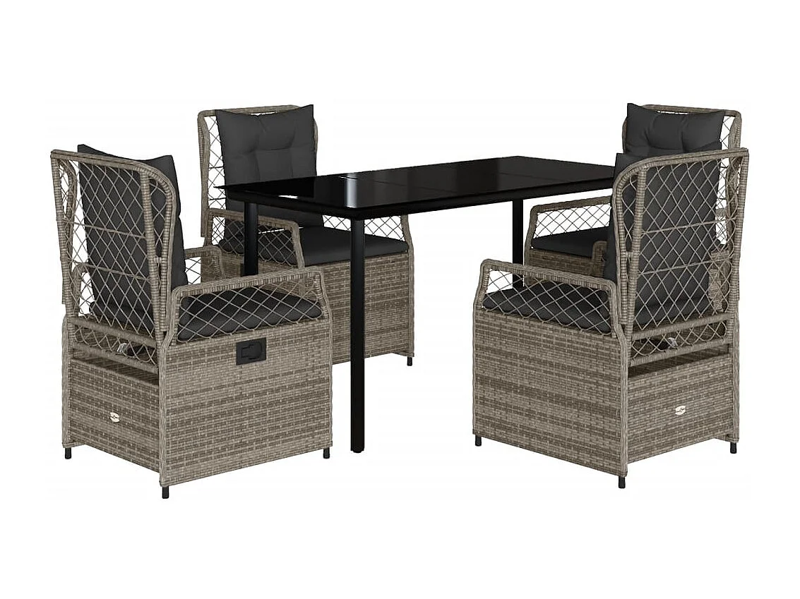 Set comedor de jardín 5 piezas con cojines ratán sintético gris