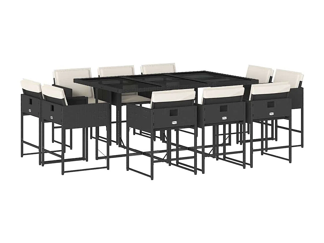 Set de comedor jardín 11 piezas con cojines ratán sintético negro