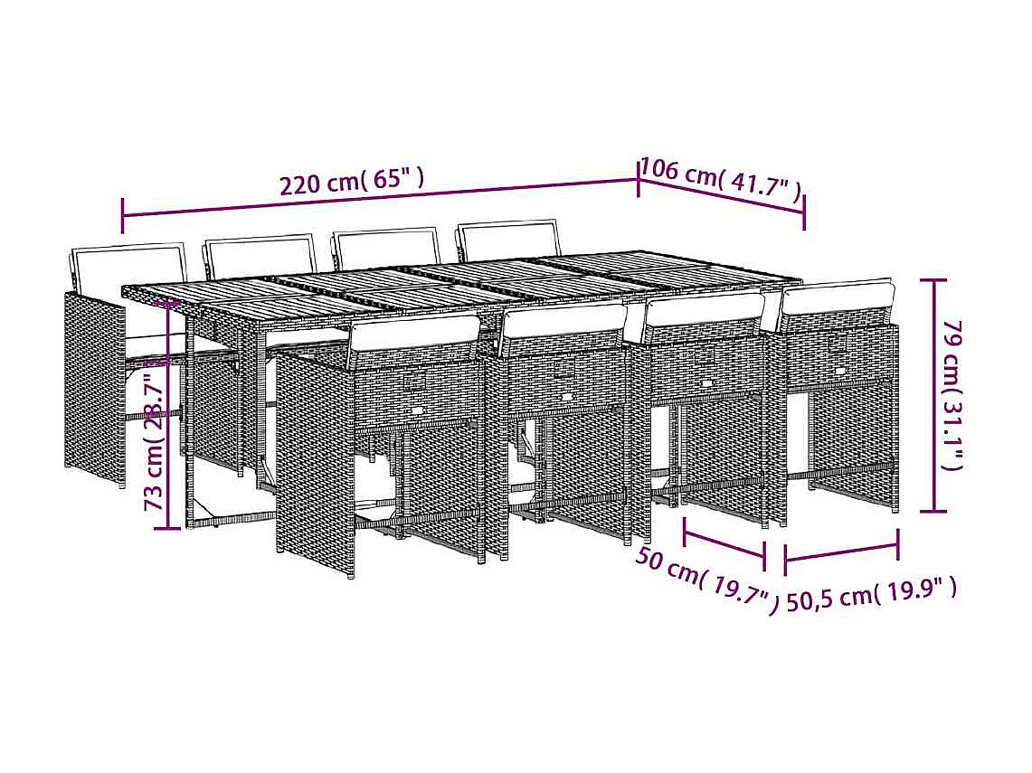 Ensemble à manger de jardin et coussins 9 pièces beige Poly rotin