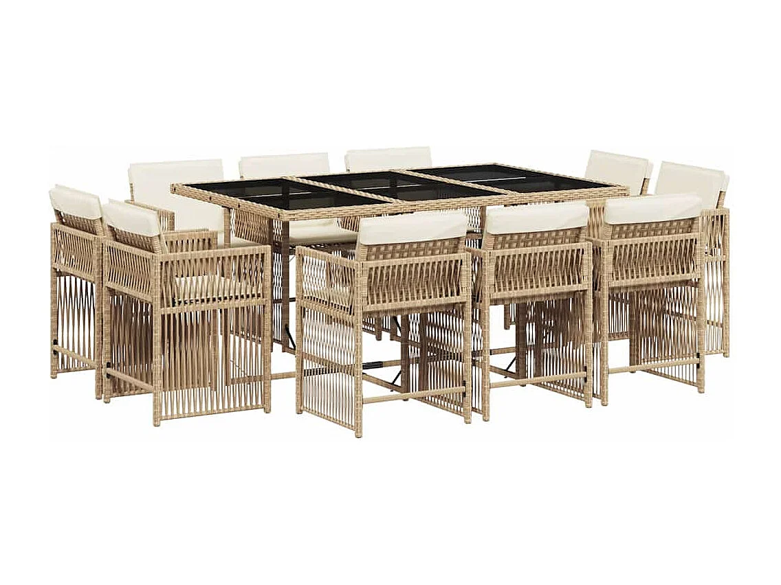 Set comedor de jardín 11 piezas con cojines ratán sintético beige