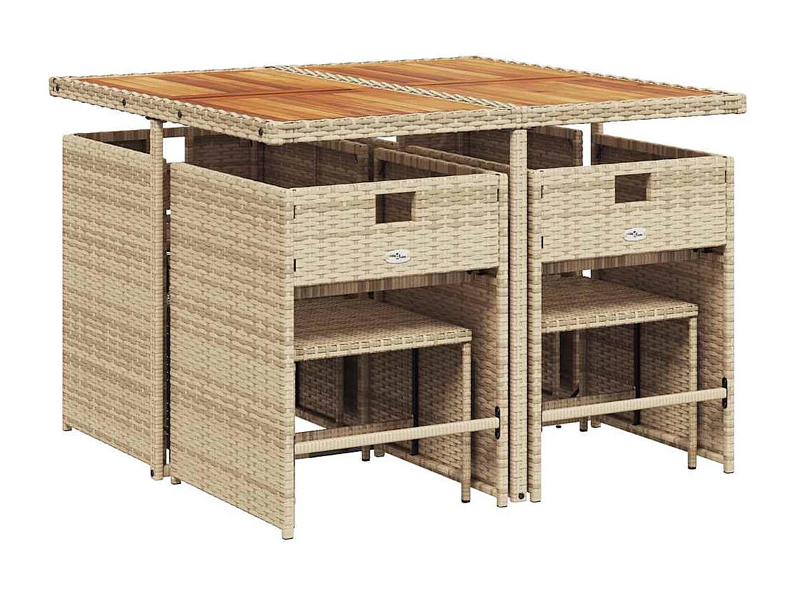 Ensemble à manger de jardin et coussins 9 pièces beige Poly rotin