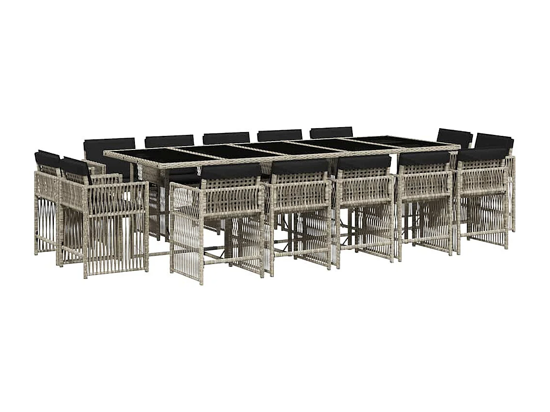 Set comedor jardín y cojines 15 piezas ratán sintético gris claro