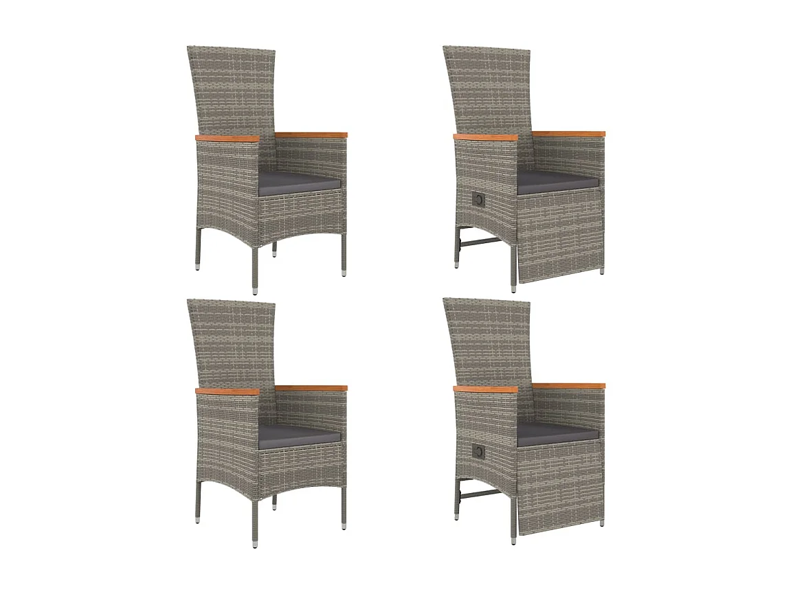 Set comedor de jardín 5 piezas con cojines ratán sintético gris