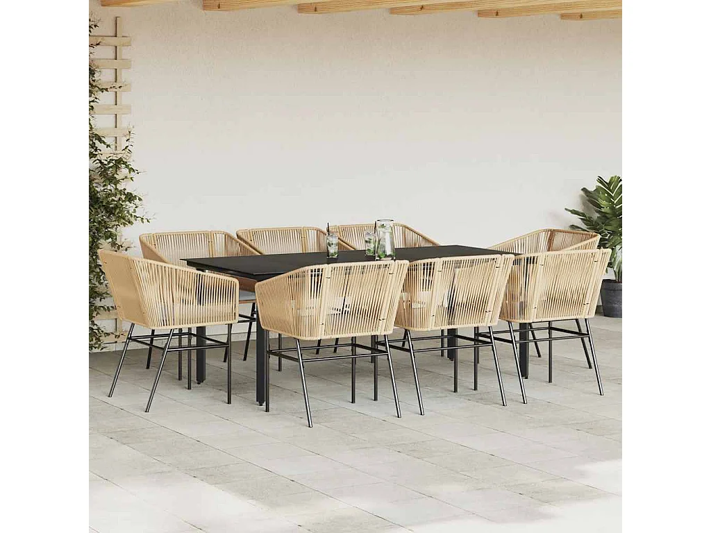 Juego comedor jardín 9 piezas cojines ratán sintético marrón