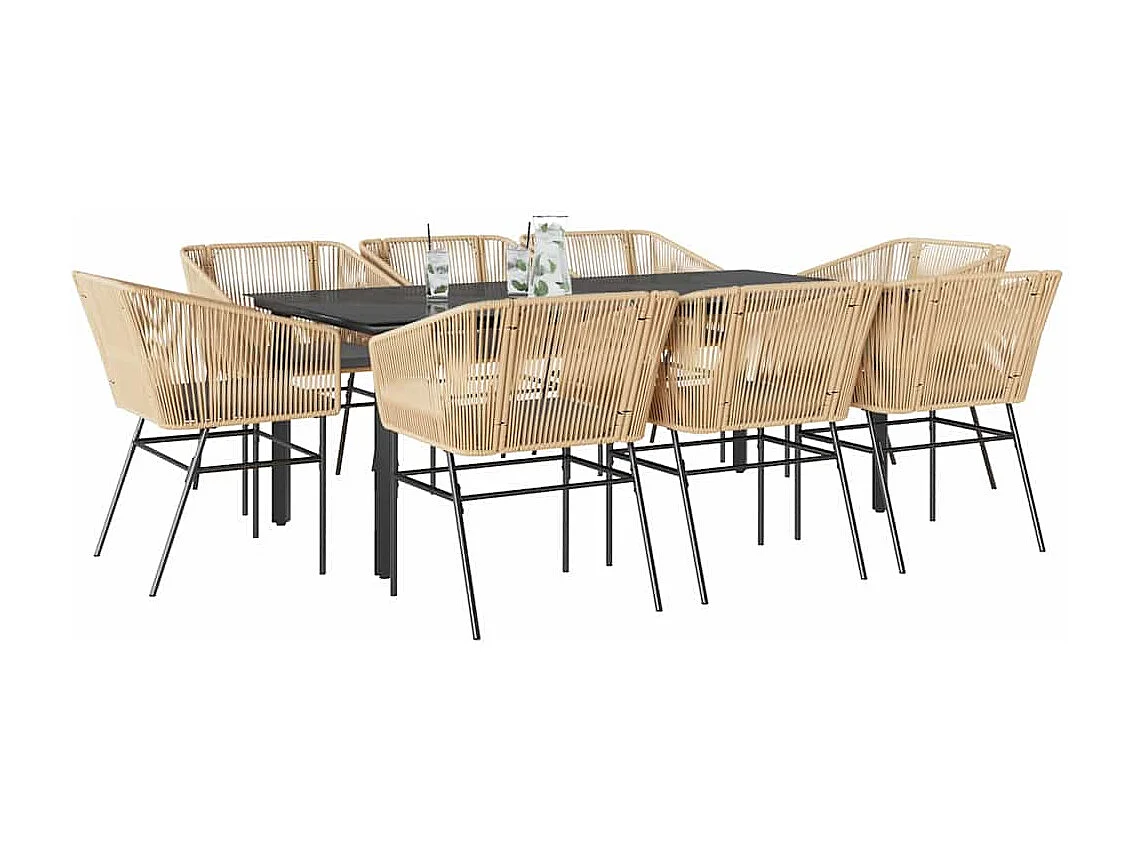 Juego comedor jardín 9 piezas cojines ratán sintético marrón