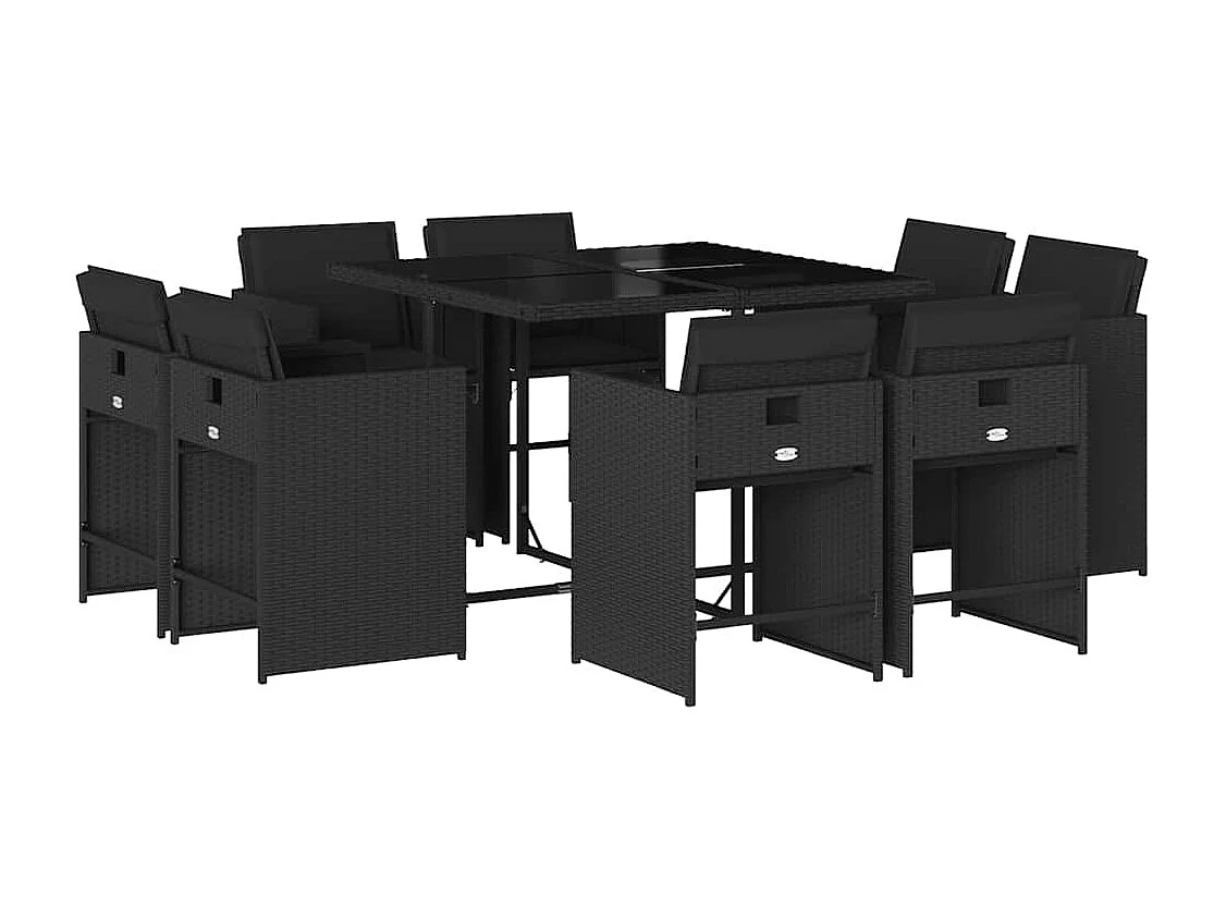 Ensemble à manger de jardin 9 pièces coussins noir résine tressée