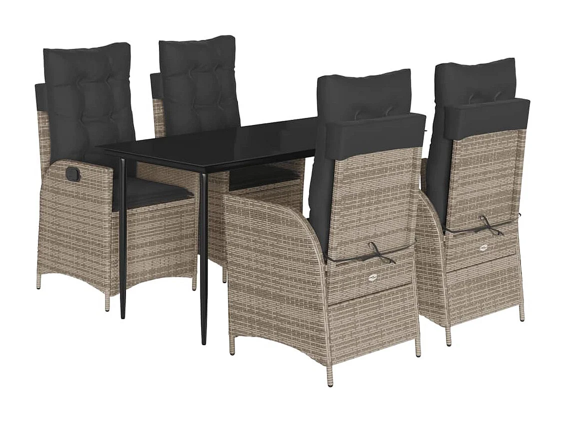 Set comedor de jardín 5 piezas con cojines ratán sintético gris
