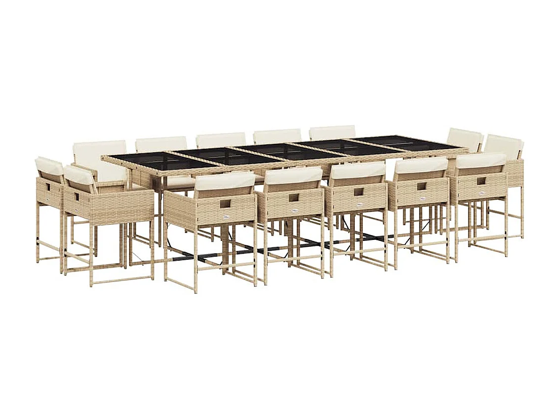 Set comedor de jardín con cojines 15 piezas ratán sintético beige