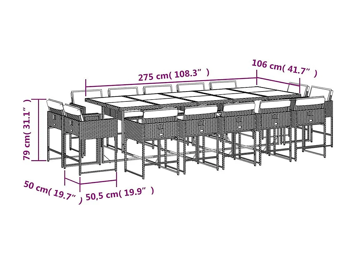 Set comedor de jardín con cojines 15 piezas ratán sintético beige