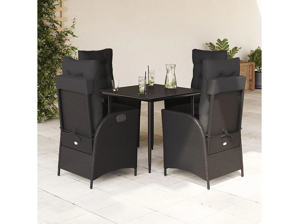 Set de muebles jardín 5 piezas con cojines ratán sintético negro