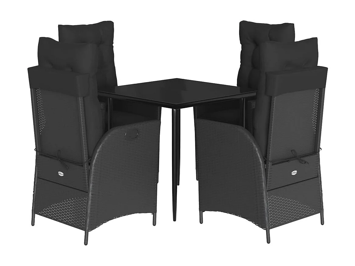 Set de muebles jardín 5 piezas con cojines ratán sintético negro