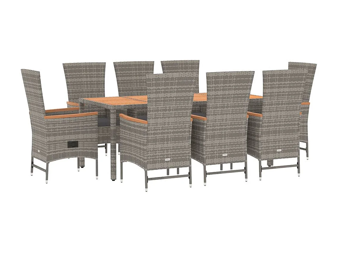 Set comedor jardín 9 piezas y cojines ratán sintético gris