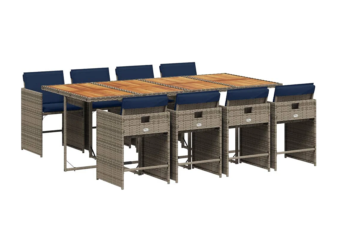 Ensemble à manger de jardin 9 pièces coussins gris résine tressée