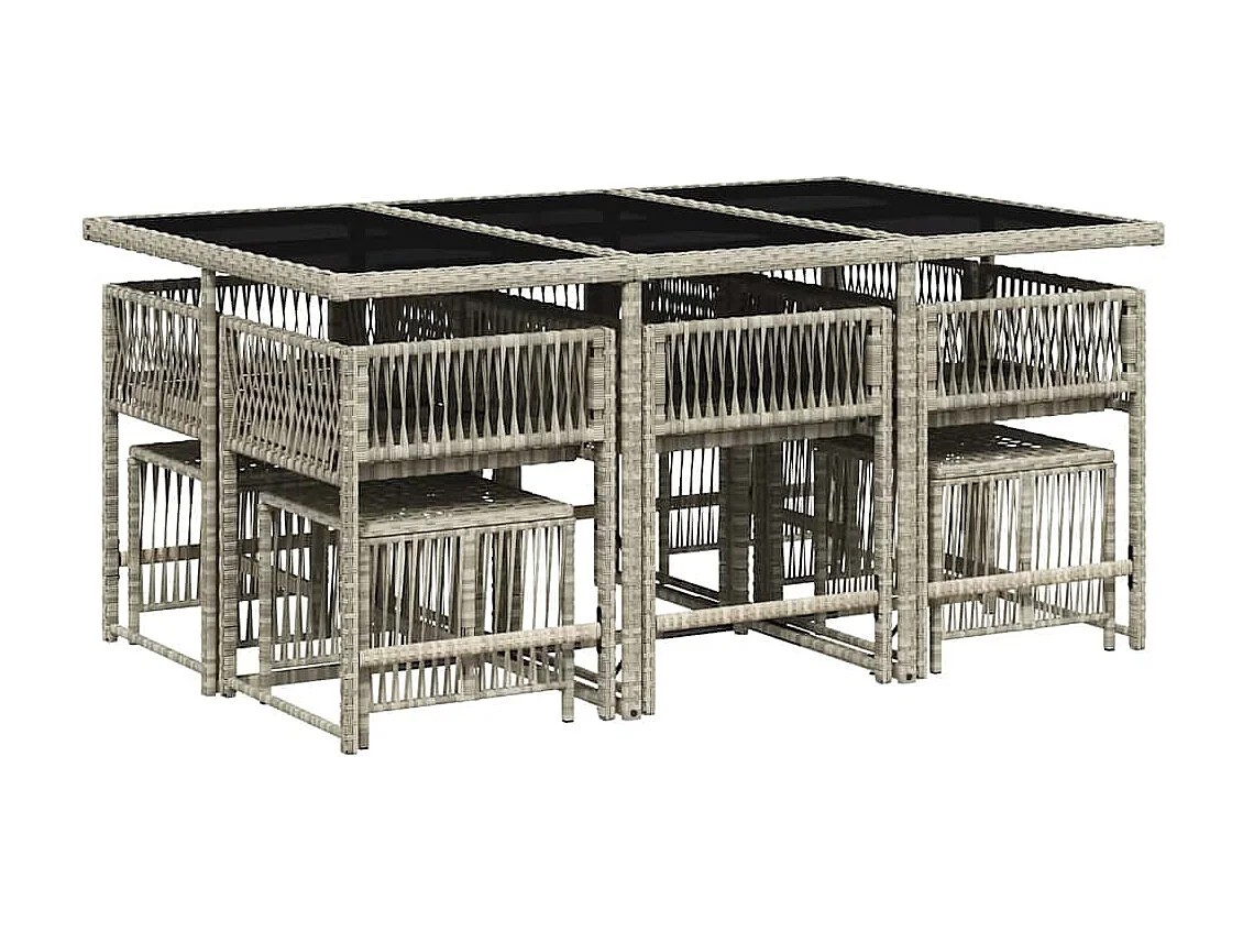 Set de comedor de jardín 11 piezas y cojines ratán sintético gris