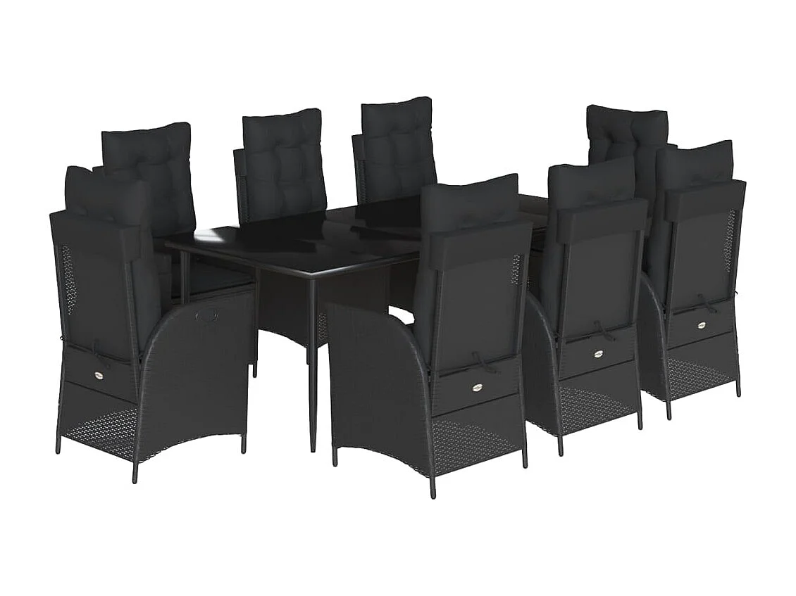 Ensemble à manger de jardin 9 pièces coussins noir résine tressée