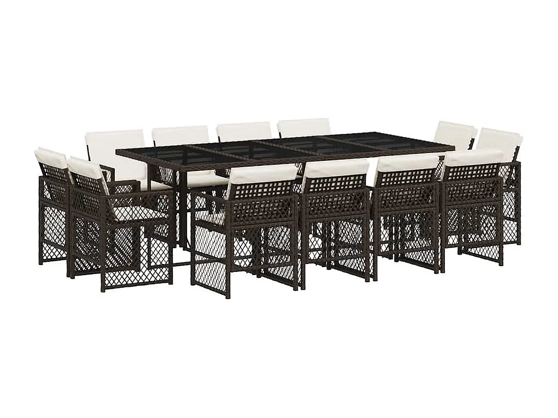 Set muebles de jardín 13 piezas y cojines ratán sintético marrón