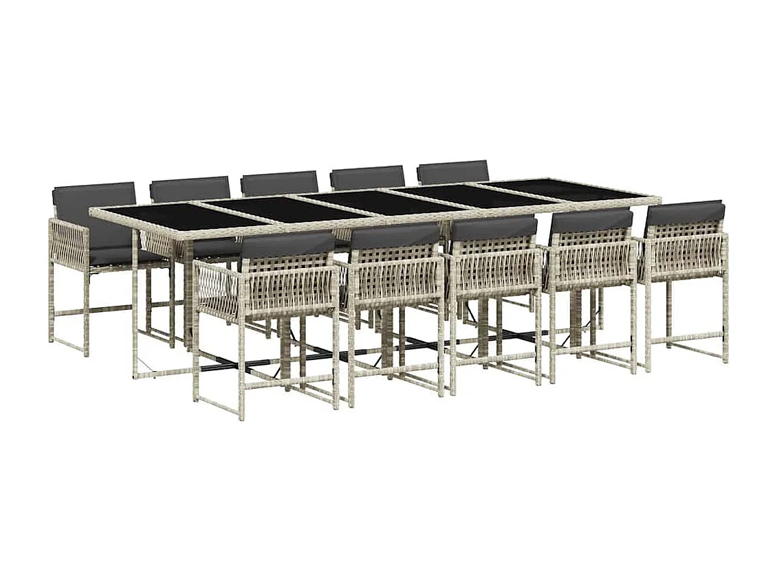 Set de comedor de jardín 11 piezas y cojines ratán sintético gris
