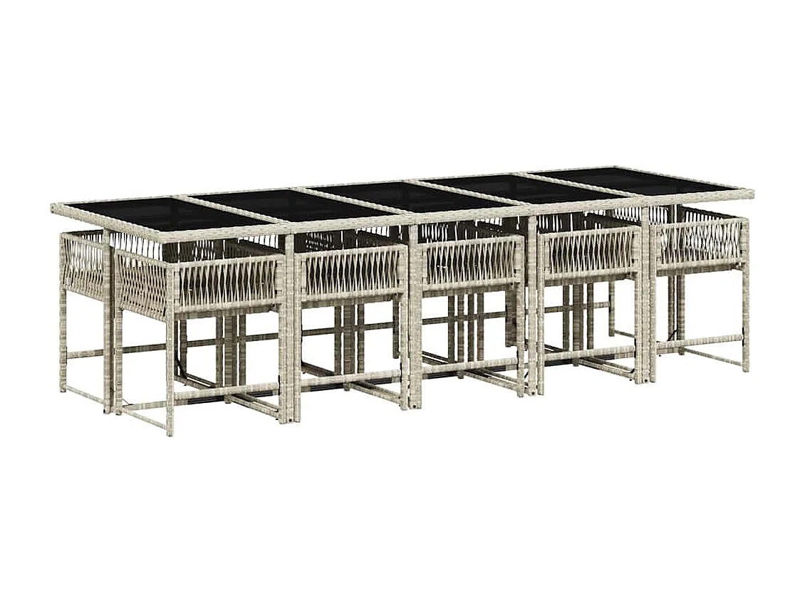 Set de comedor de jardín 11 piezas y cojines ratán sintético gris