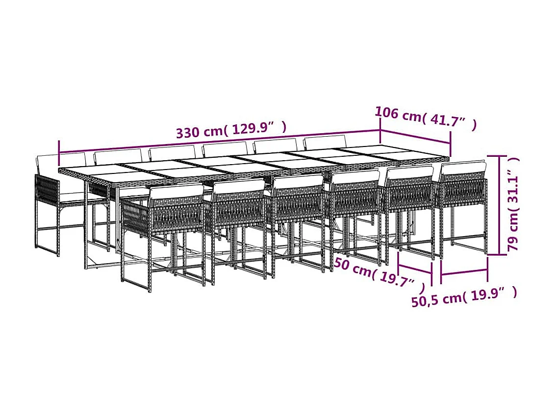 Set de comedor de jardín 11 piezas y cojines ratán sintético gris
