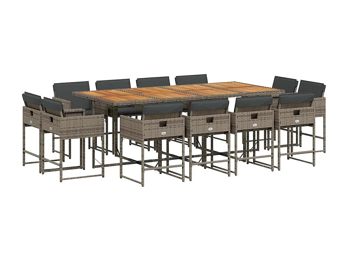 Set comedor de jardín con cojines 13 piezas ratán sintético gris