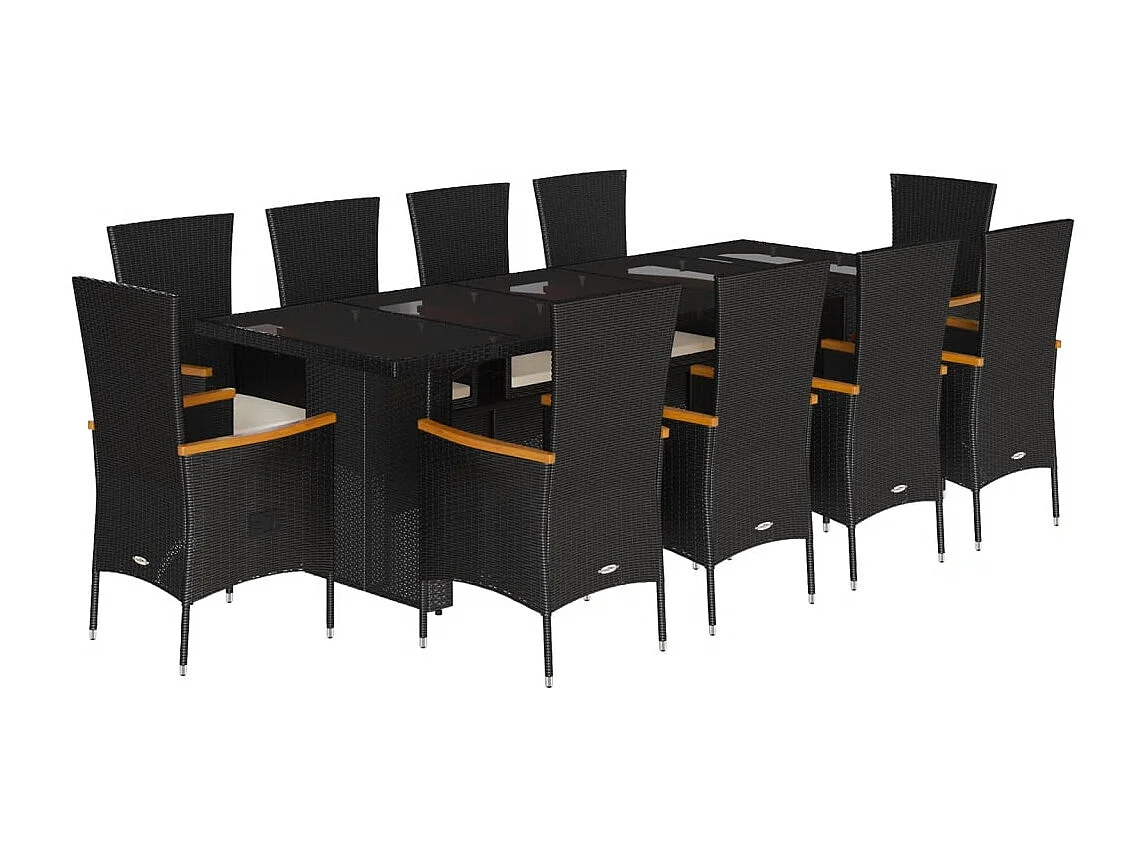 Set de comedor jardín 11 piezas con cojines ratán sintético negro