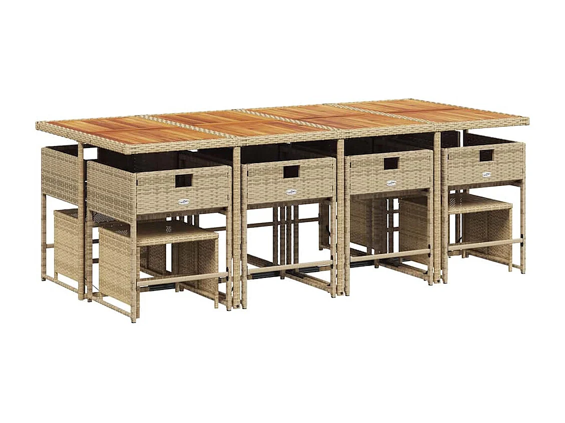 Ensemble à manger de jardin et coussins 13 pièces beige