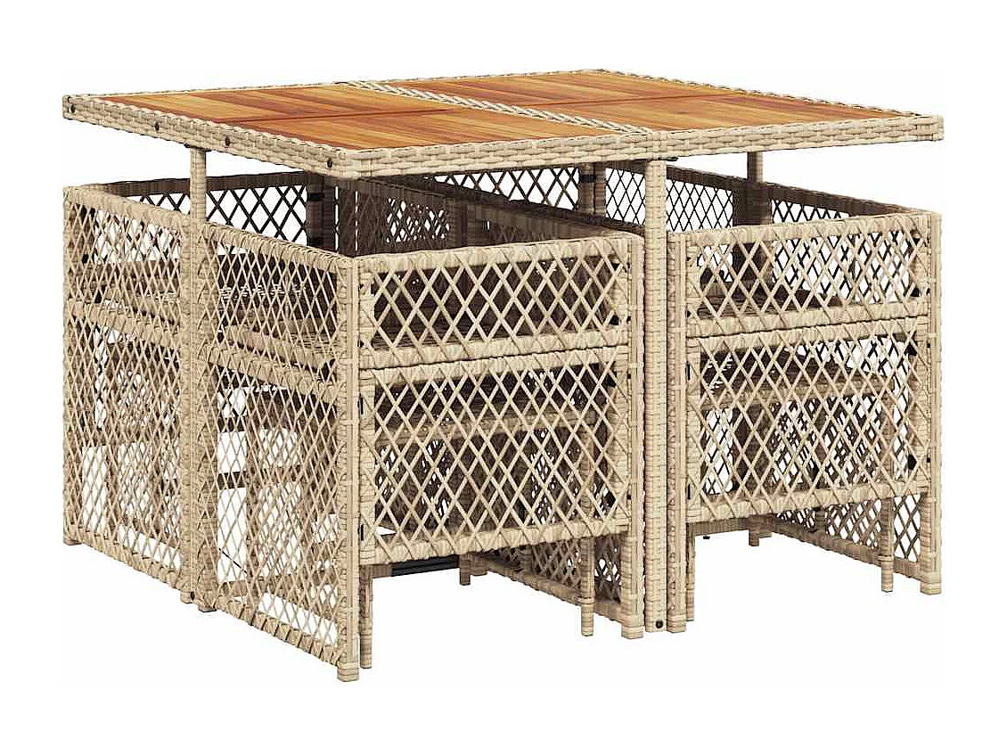 Ensemble à manger de jardin et coussins 9 pièces beige Poly rotin