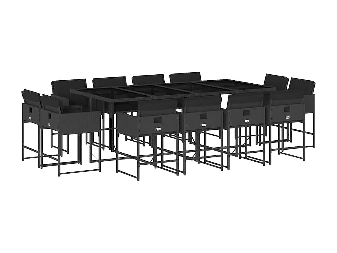 Set comedor de jardín con cojines 13 piezas ratán sintético negro