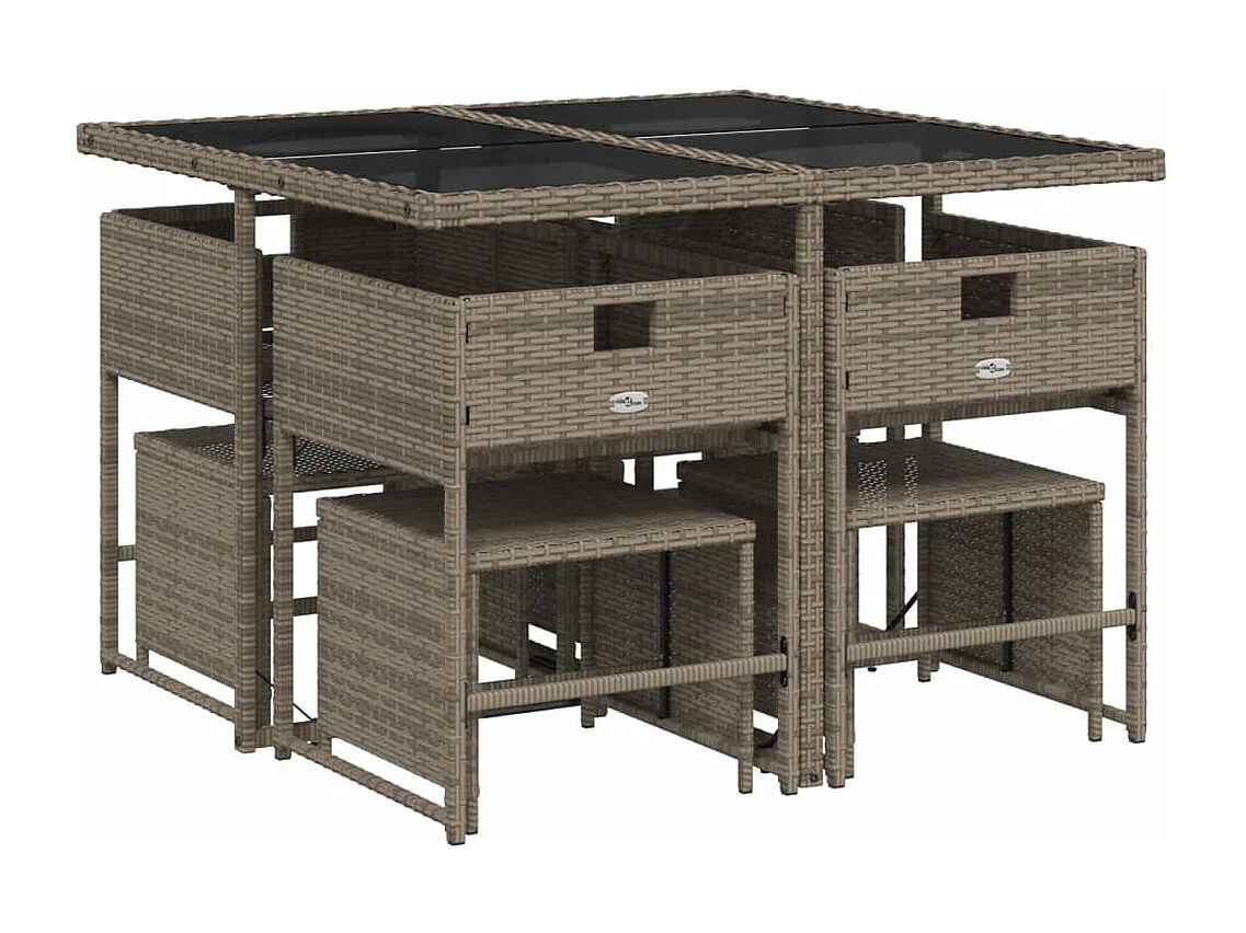 Ensemble à manger de jardin 9 pièces coussins gris résine tressée