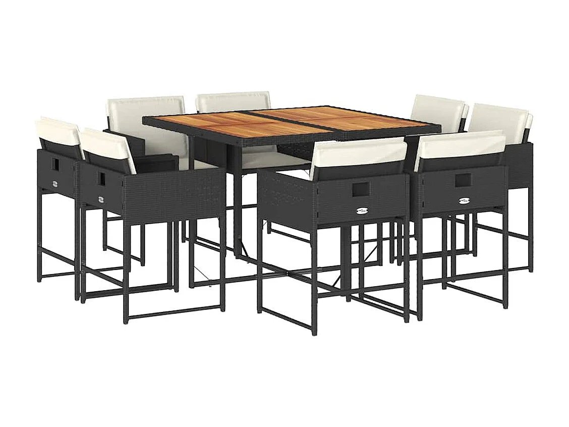 Ensemble à manger de jardin 9 pièces coussins noir résine tressée