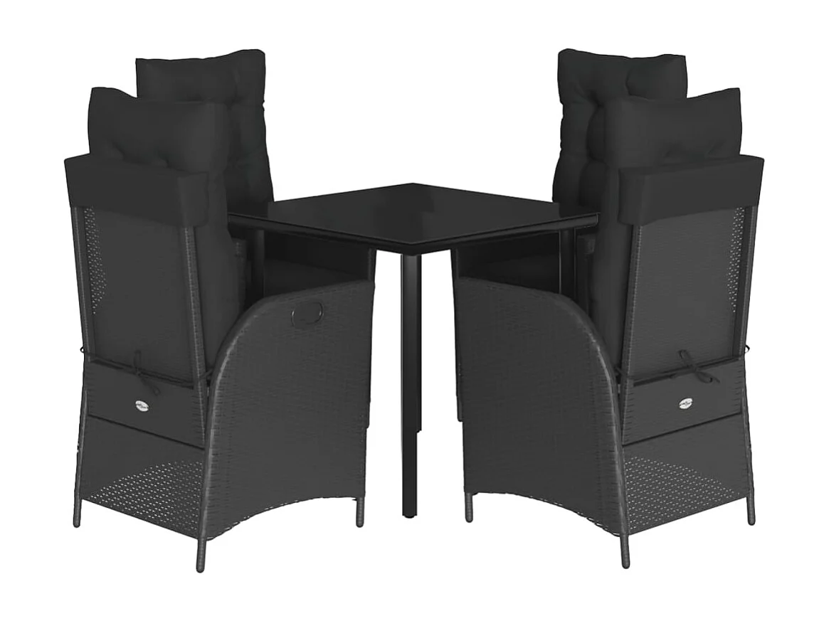 Set de muebles jardín 5 piezas con cojines ratán sintético negro