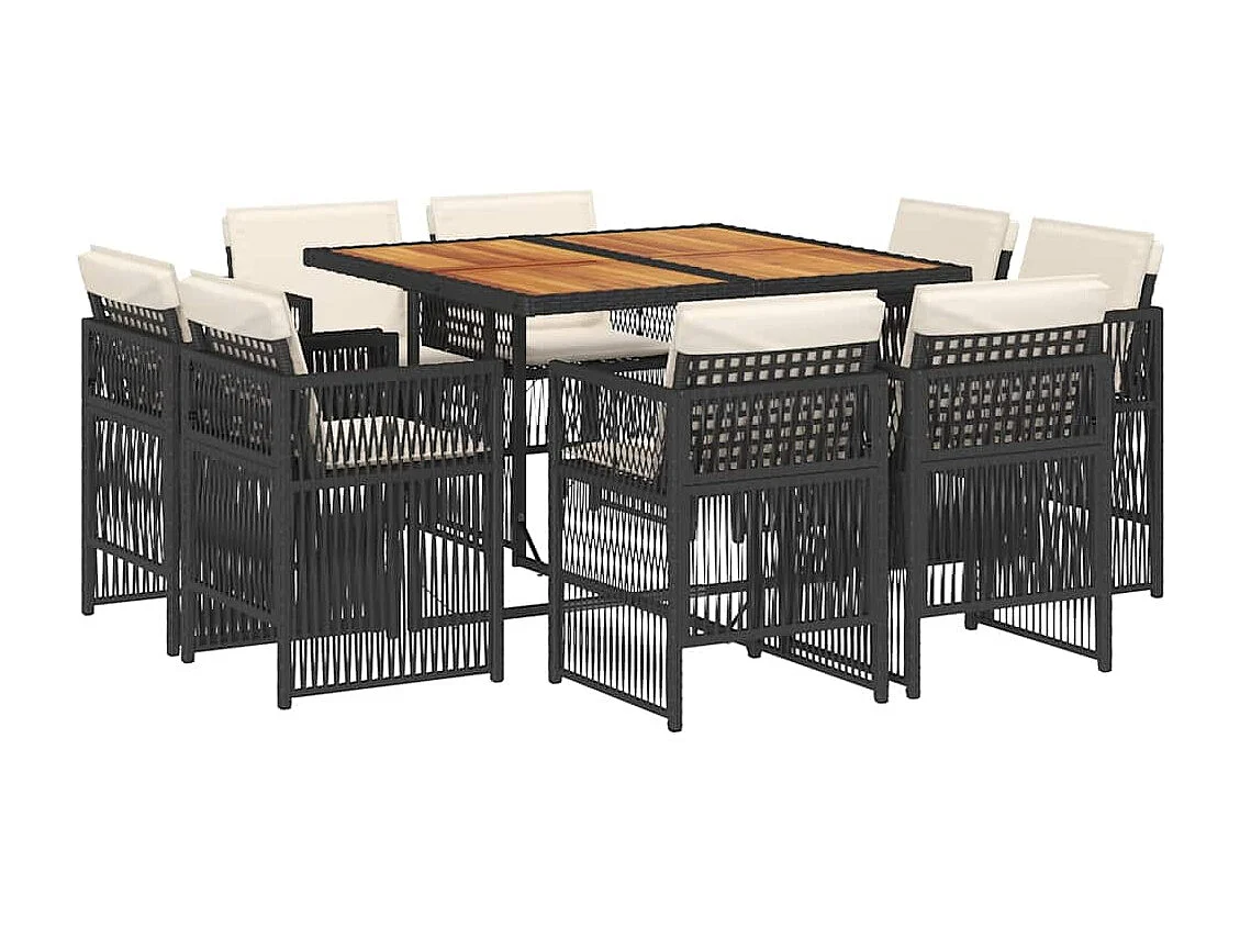 Ensemble à manger de jardin 9 pièces coussins noir résine tressée