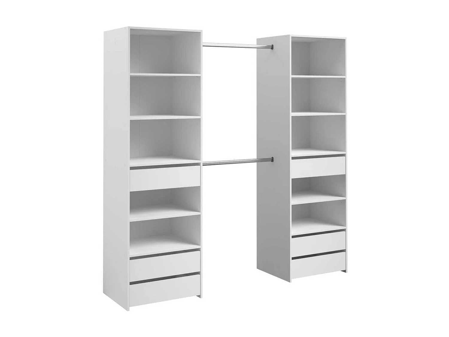 Kleiderschrank ANETO weiß 6 Schubladen Doppel-Säule mit 2 Kleiderstangen - PARISOT, B199,9 x H200 x T49,7 cm