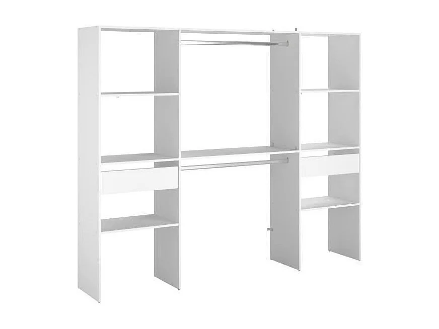 Modulares weißes Kleiderschrank ARTIC 220x40x180 cm, 2 Säulen, 2 Kleiderstangen, 6 Regale, 2 Schubladen, einfacher Aufbau
