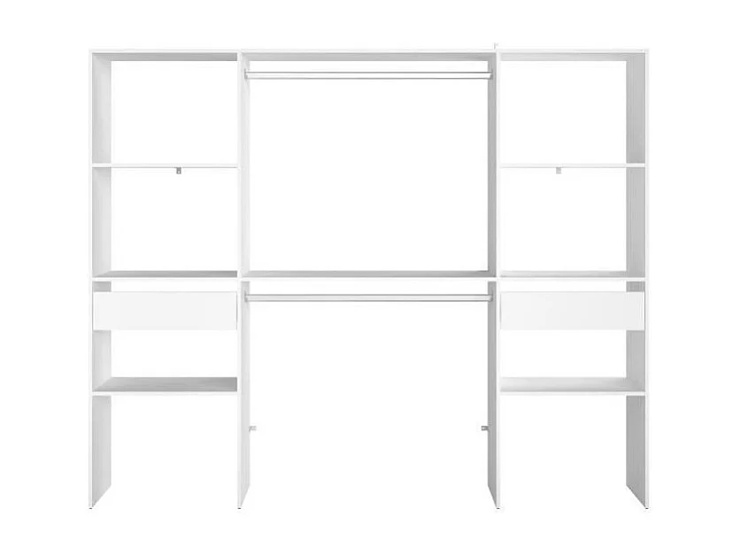 Modulares weißes Kleiderschrank ARTIC 220x40x180 cm, 2 Säulen, 2 Kleiderstangen, 6 Regale, 2 Schubladen, einfacher Aufbau